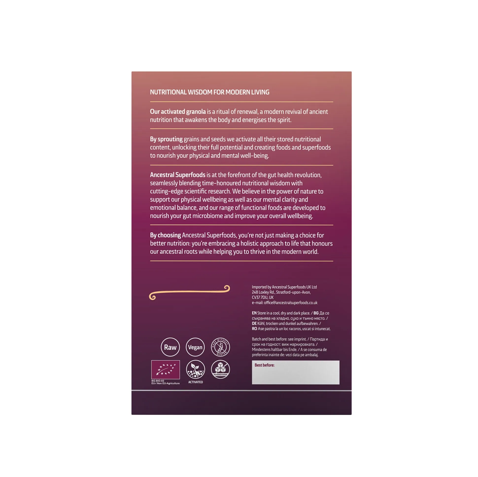 Ancestral Superfoods Activated Granola Carob and Dried Fig 250g