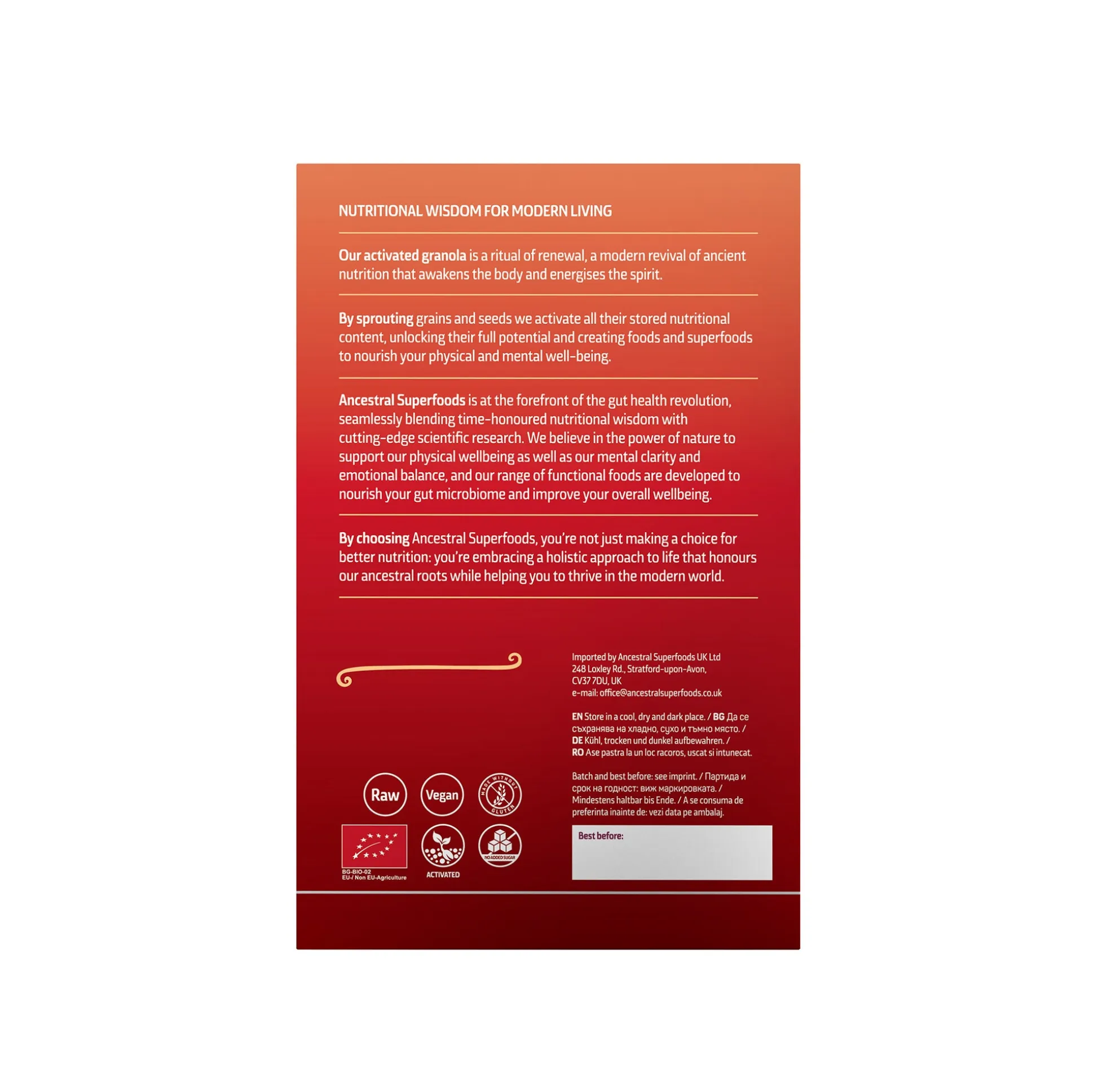 Ancestral Superfoods Activated Granola Pumpkin Seeds and Orange 250g