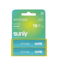 Attitude Lip Balm SPF15 Unscented Duo Pack 2x4.25g