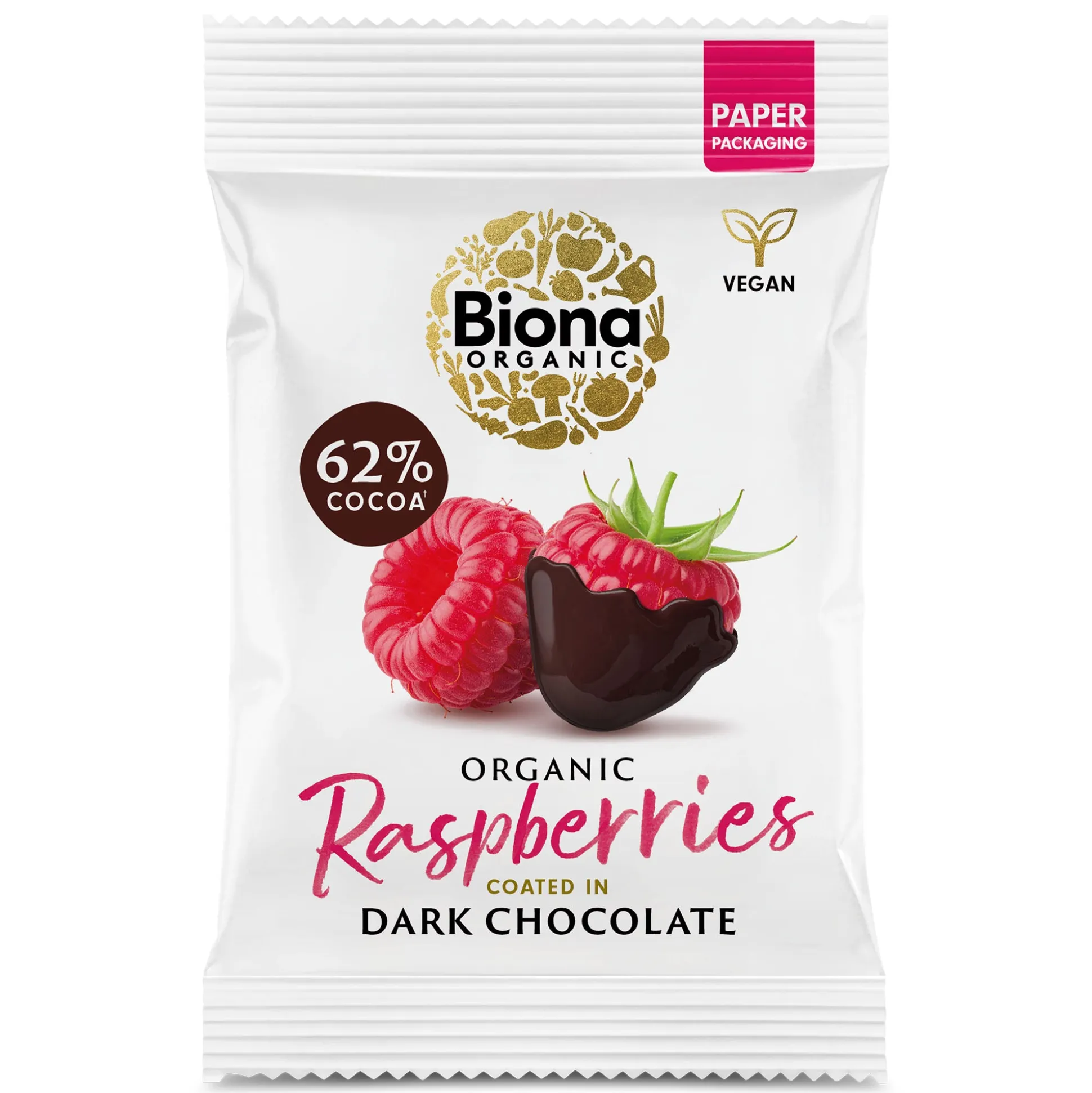 Biona Organic Dark Chocolate Coated Raspberries 45g