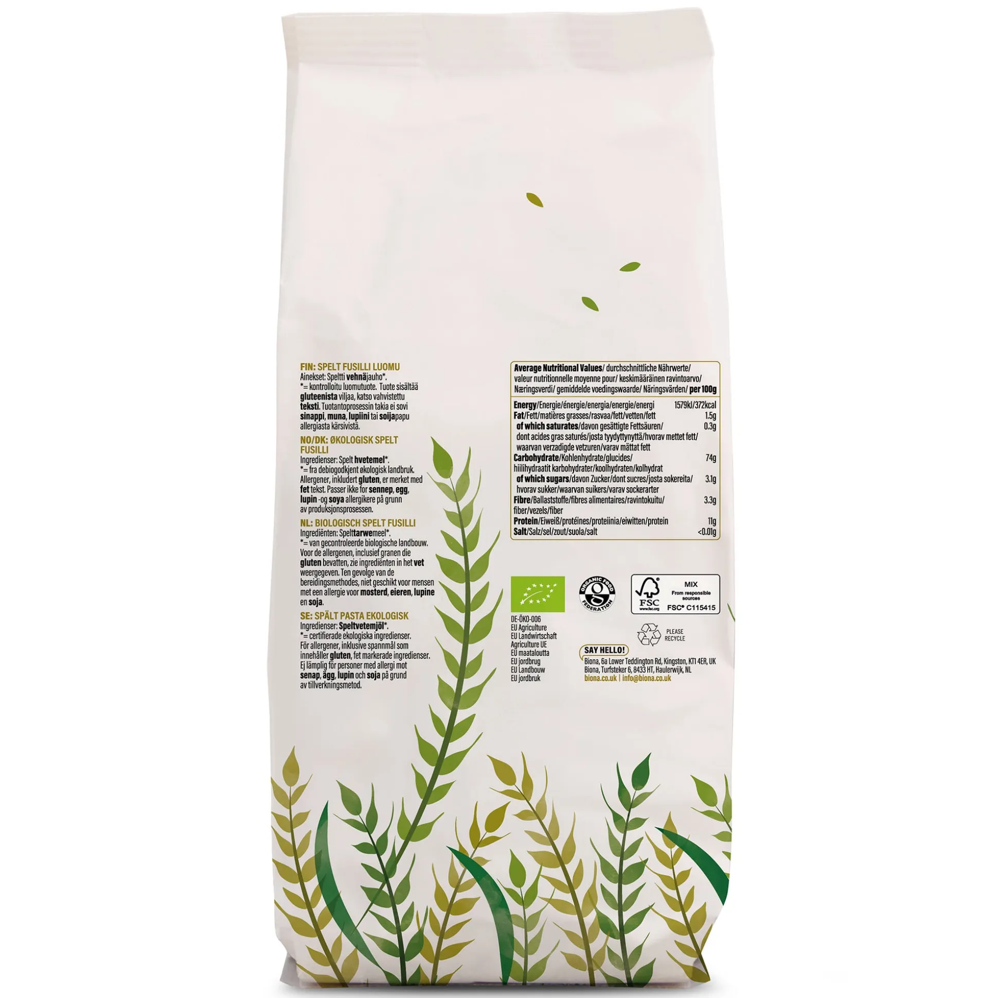 Biona Organic Spelt White Fusilli 500g