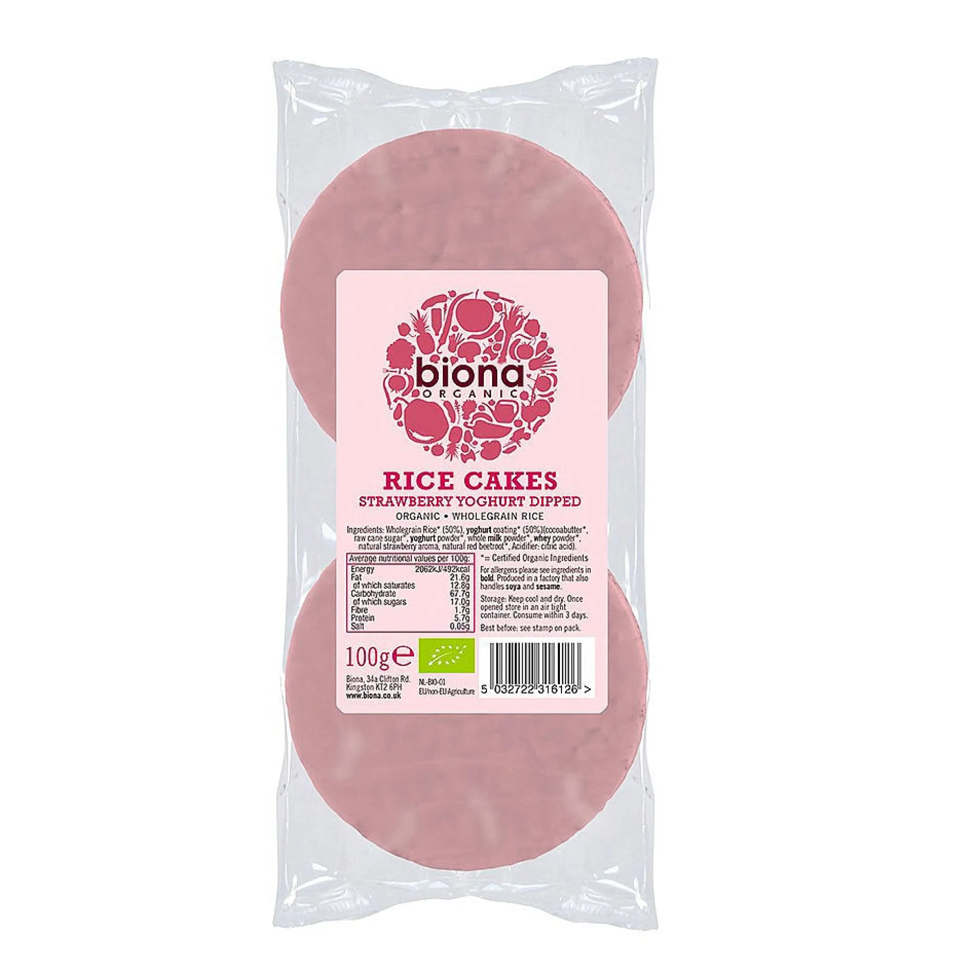 Biona Strawberry Yoghurt Coated Rice Cakes 100g