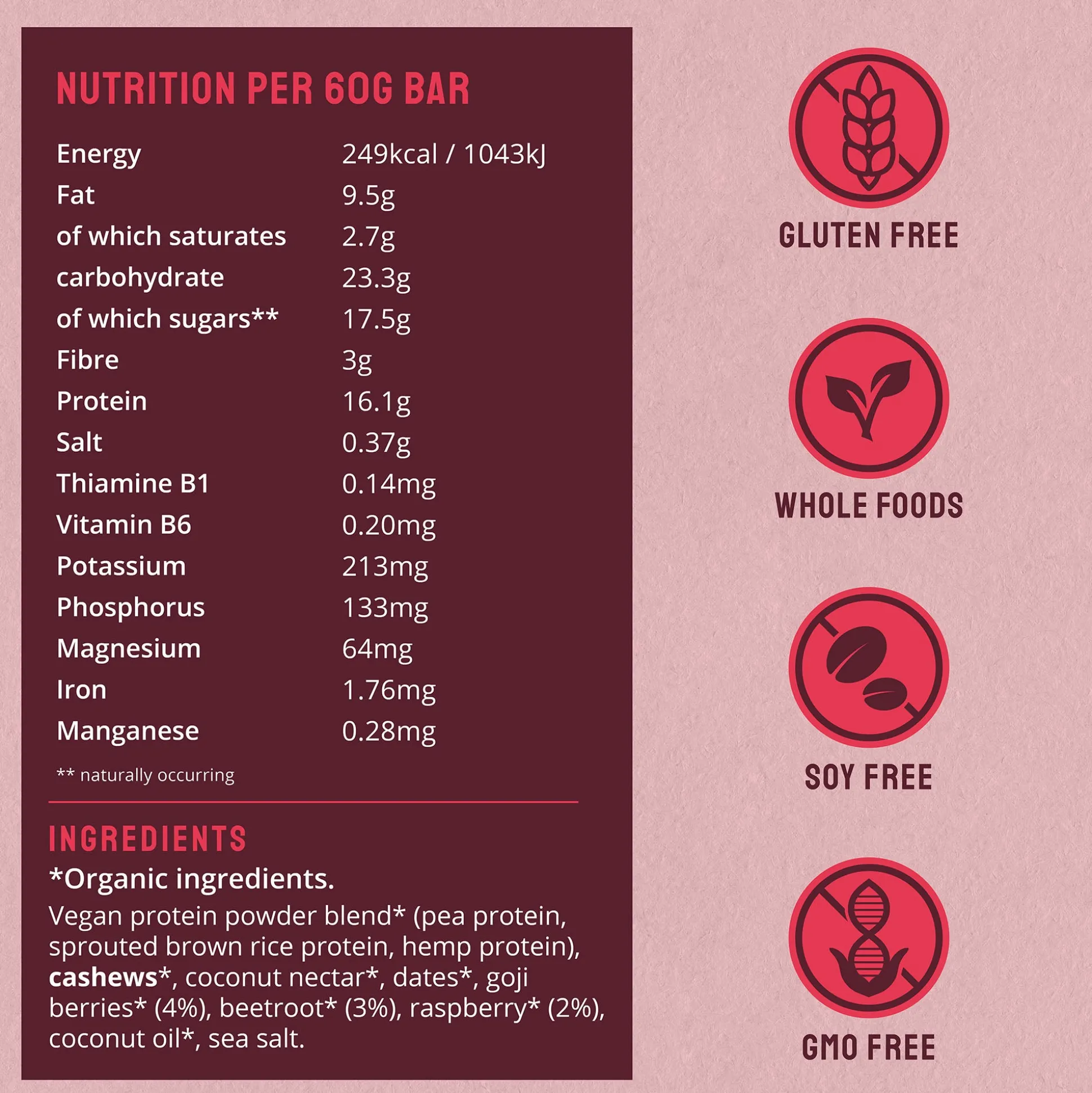 BodyMe Organic Beetroot Berry Vegan Protein Bar 60g
