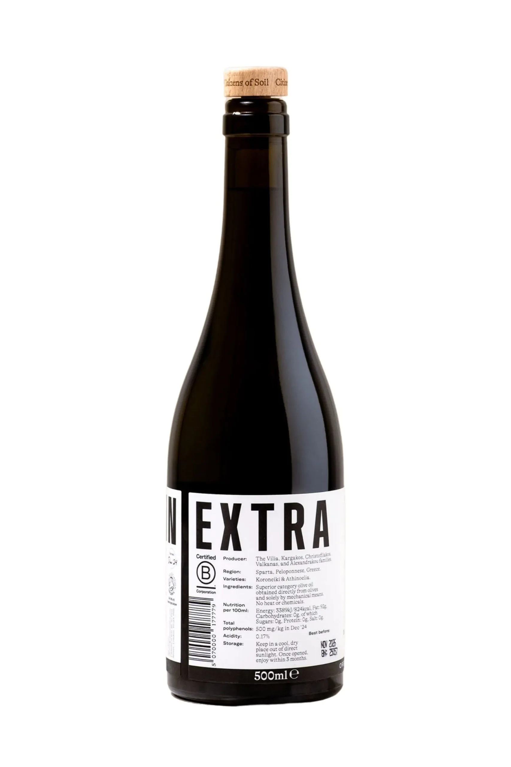 Citizens of Soil Greek Extra Virgin Olive Oil Bottle 500ml