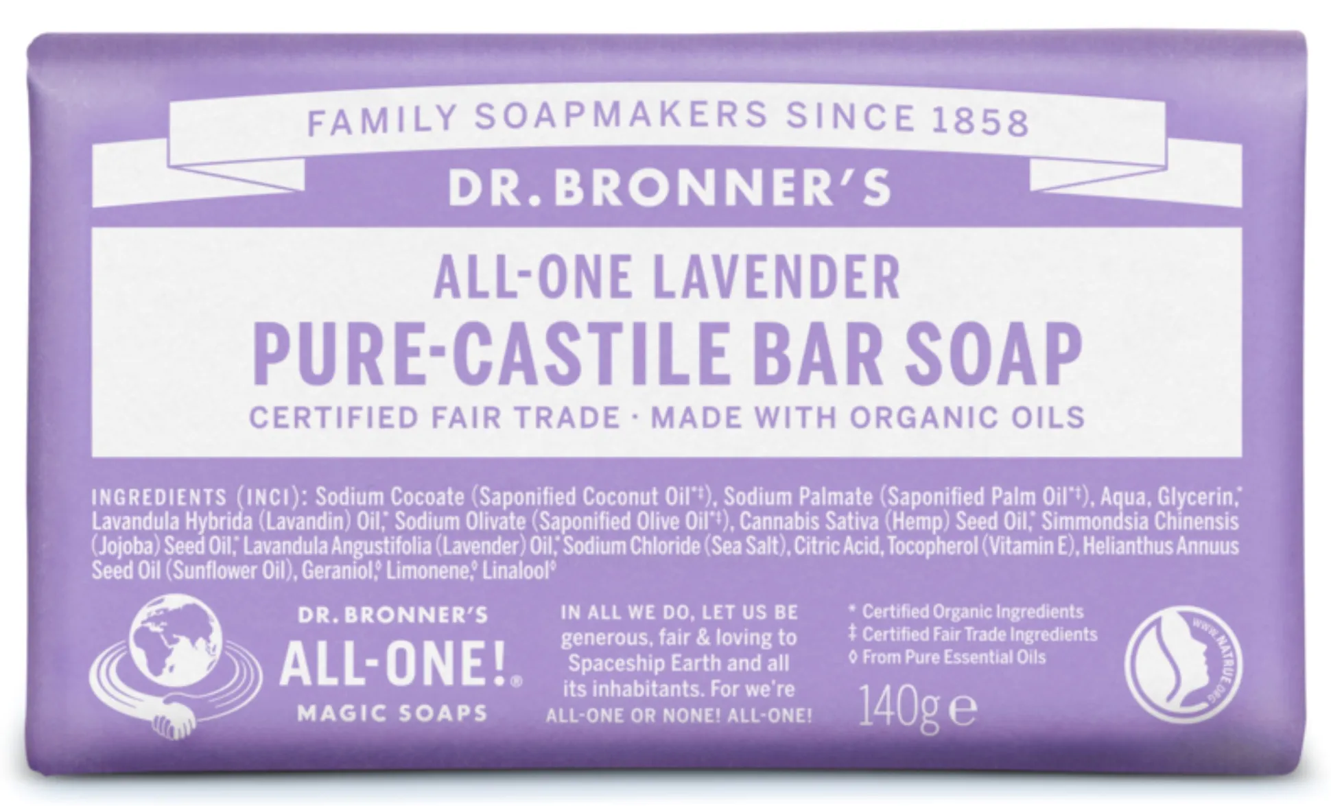 Dr Bronner's Lavender Soap Bar 140g