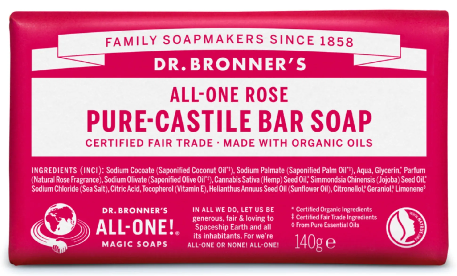 Dr Bronner's Rose Soap Bar 140g