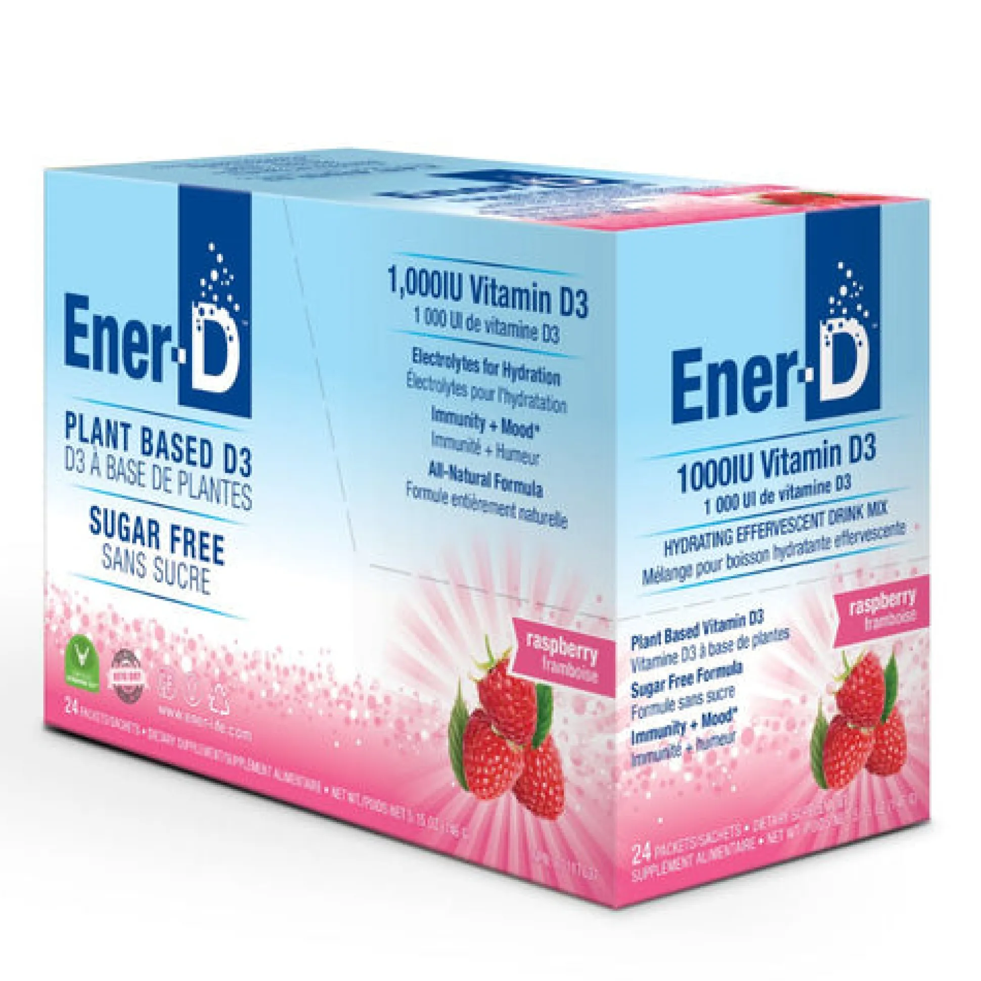 Ener-D Vit D3 1000IU Sugar Free Drink Mix - Raspberry 24 sachet