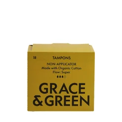 Grace & Green Organic Cotton Non-applicator Tampons - Super 18 tampons