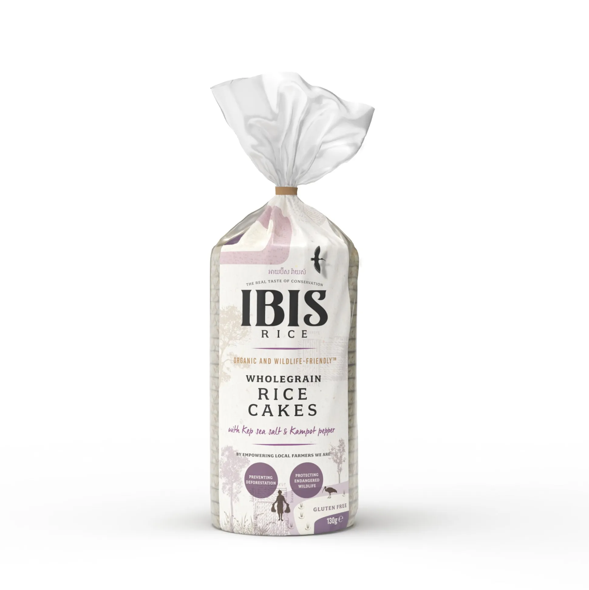 Ibis Organic Whole Grain Rice Cakes with Kep Sea Salt and Kampot Pepper 130g