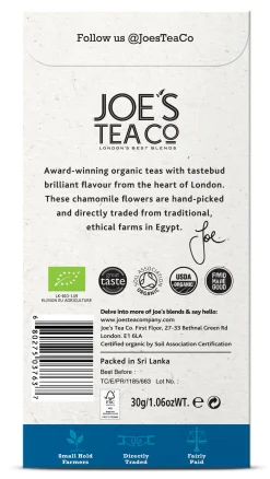 Joe's Tea Co. Sweet Chamomile 15x Biodegradeable Pyramid Bags 15 bags