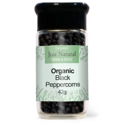 Just Natural Peppercorns Black (jar) 50g
