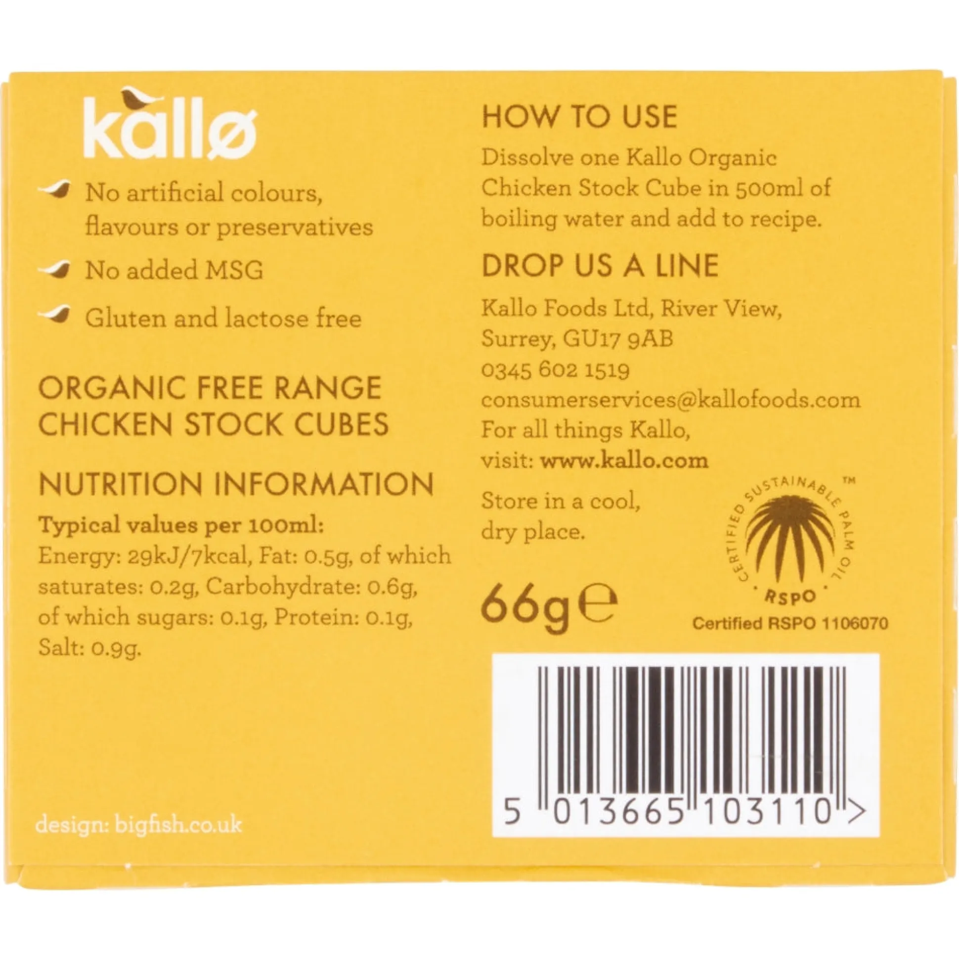 Kallo Organic Chicken Stock Cube 66g