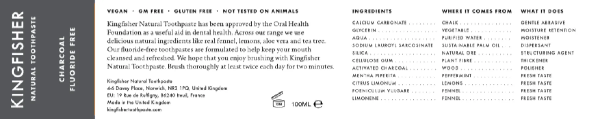Kingfisher Charcoal Whitening Toothpaste 100ml