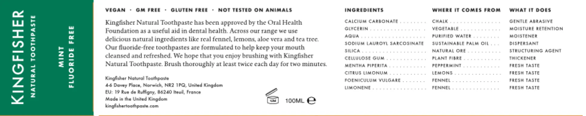 Kingfisher Mint Toothpaste 100ml