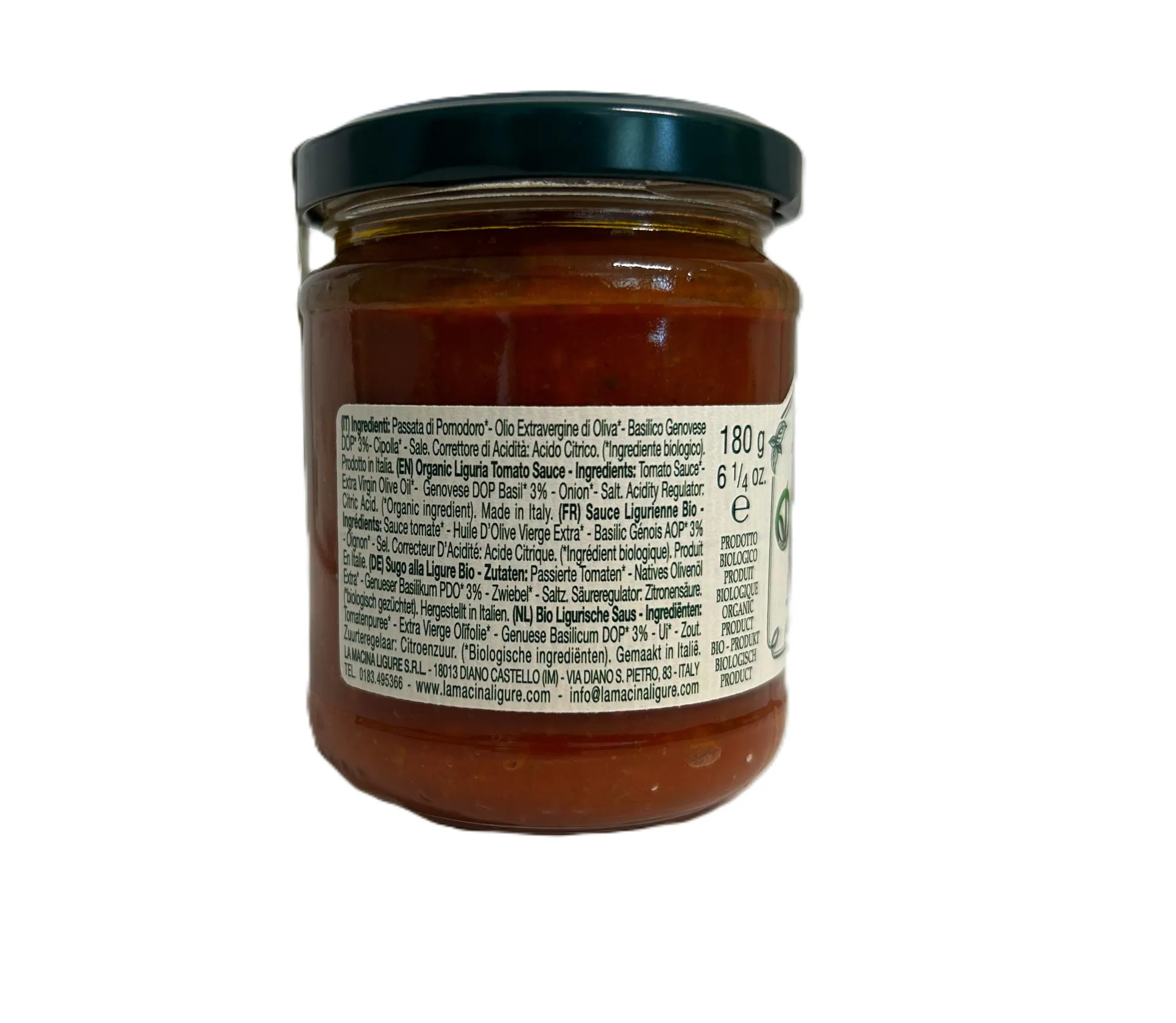 La Macina Ligure Tomato Sauce with Genovese Basil DOP 180g