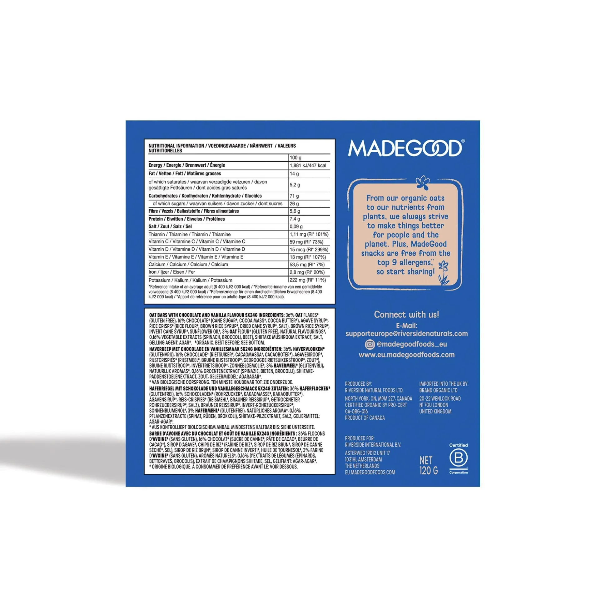MadeGood Granola Bar, Chocolate Drizzled Vanilla 5x24g