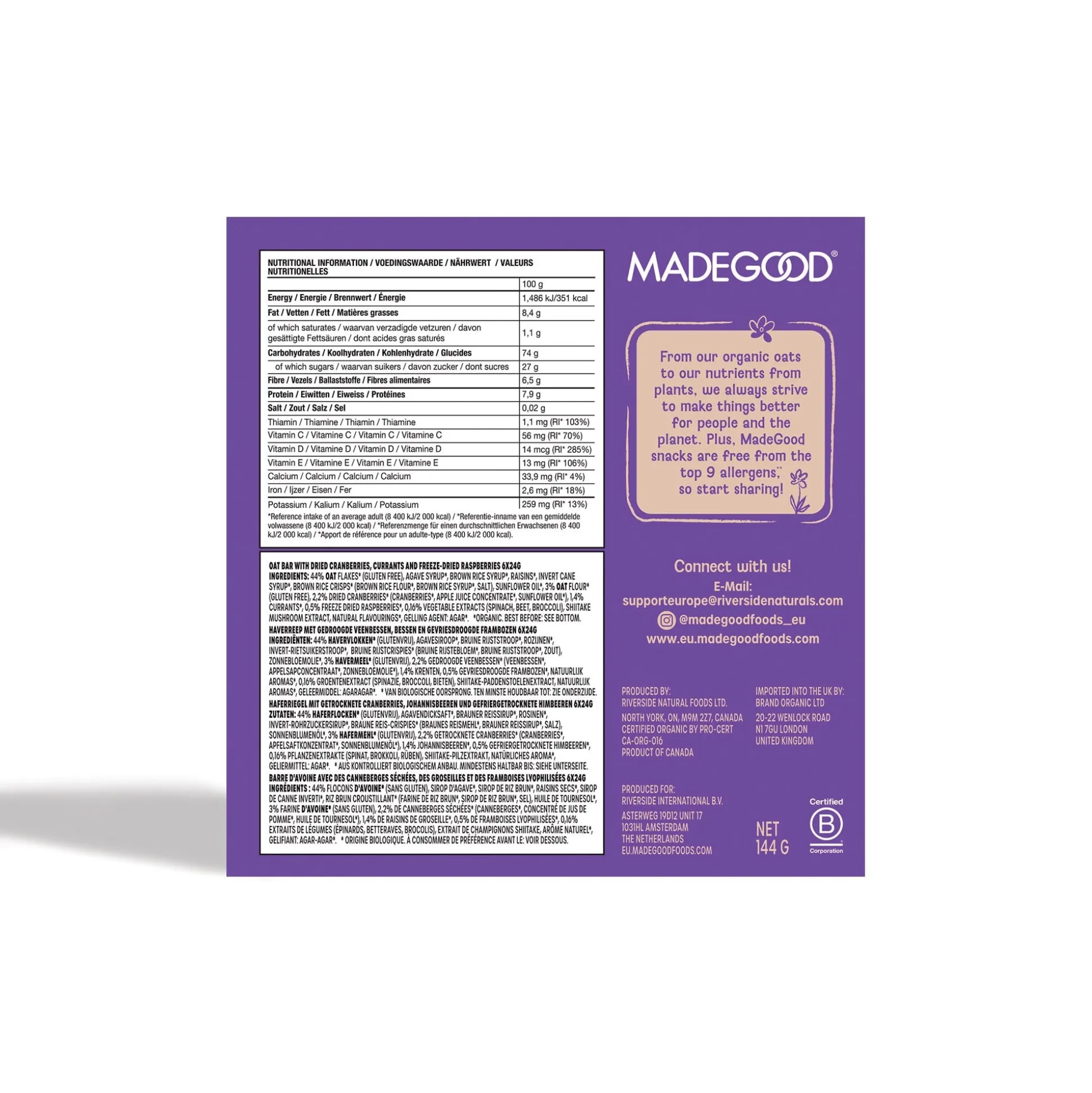 MadeGood Granola Bar, Mixed Berry 6x24g