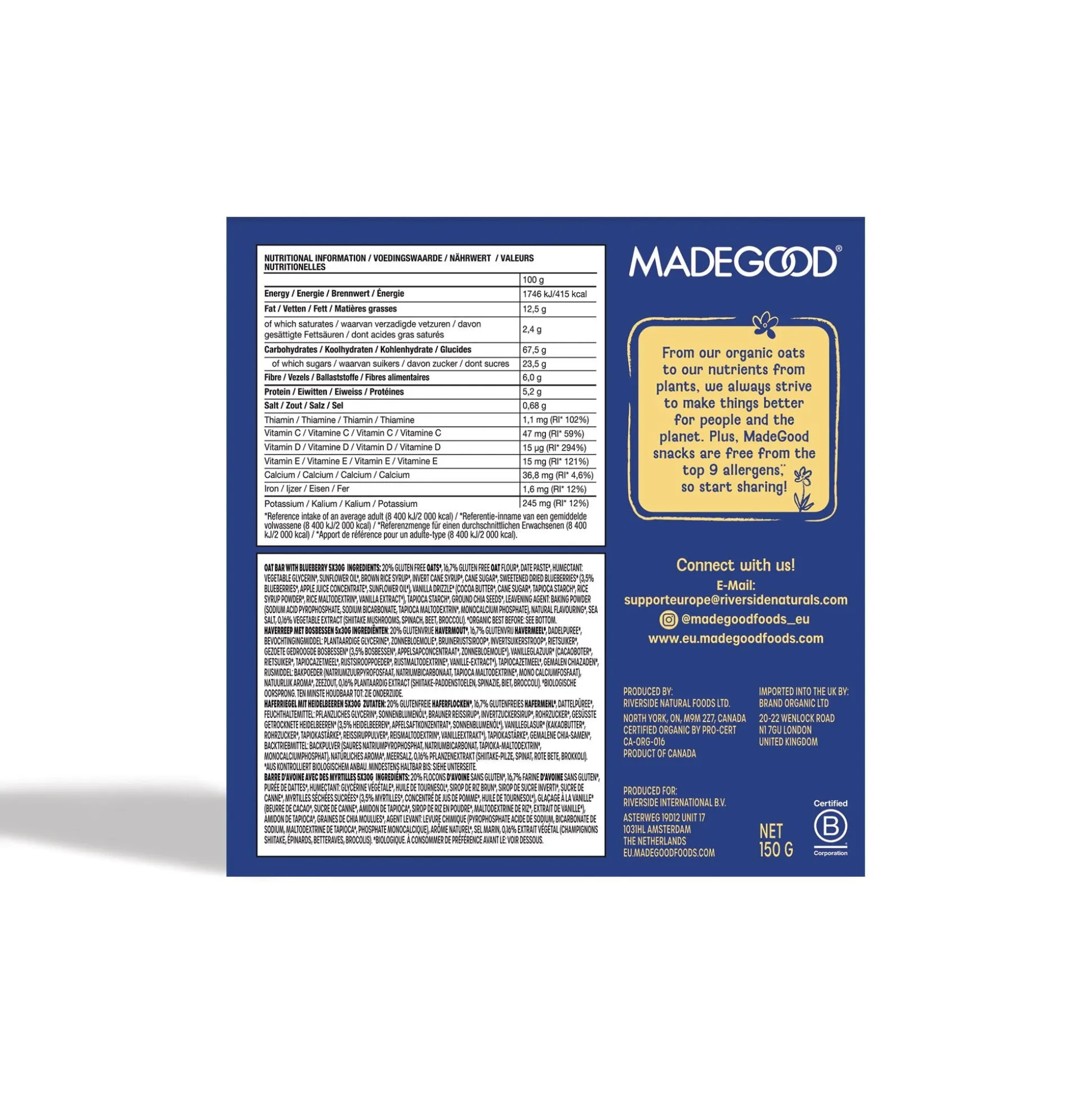 MadeGood Morning Bars, Blueberry 5x30g