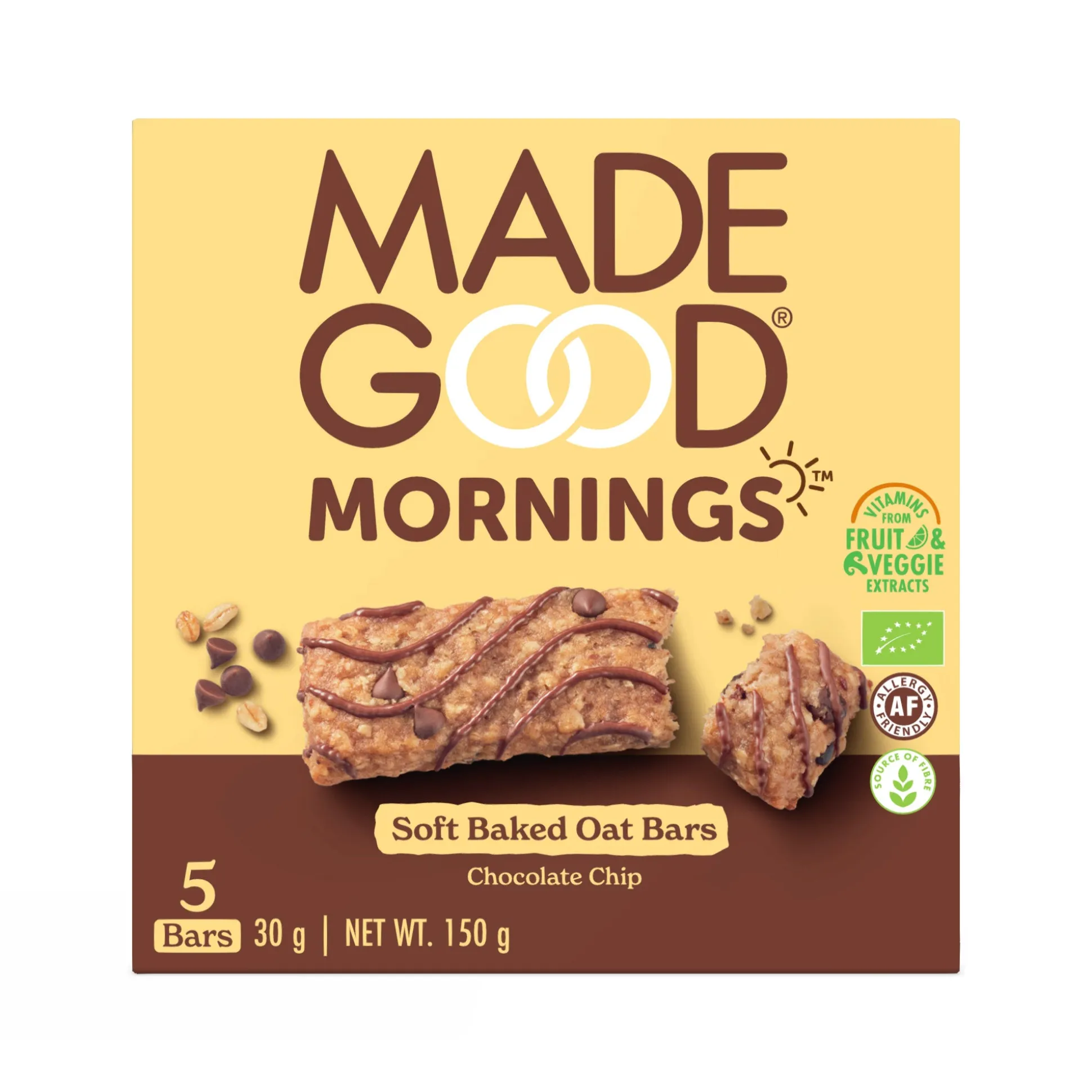 MadeGood Morning Bars, Chocolate Chip 5x30g