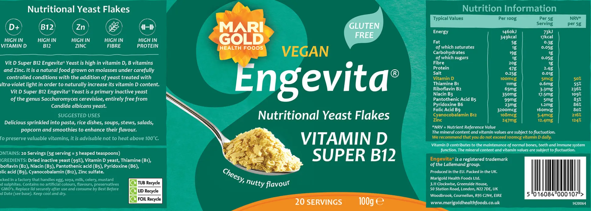 Marigold Engevita Nutritional Yeast With Vitamin D and B12 100g