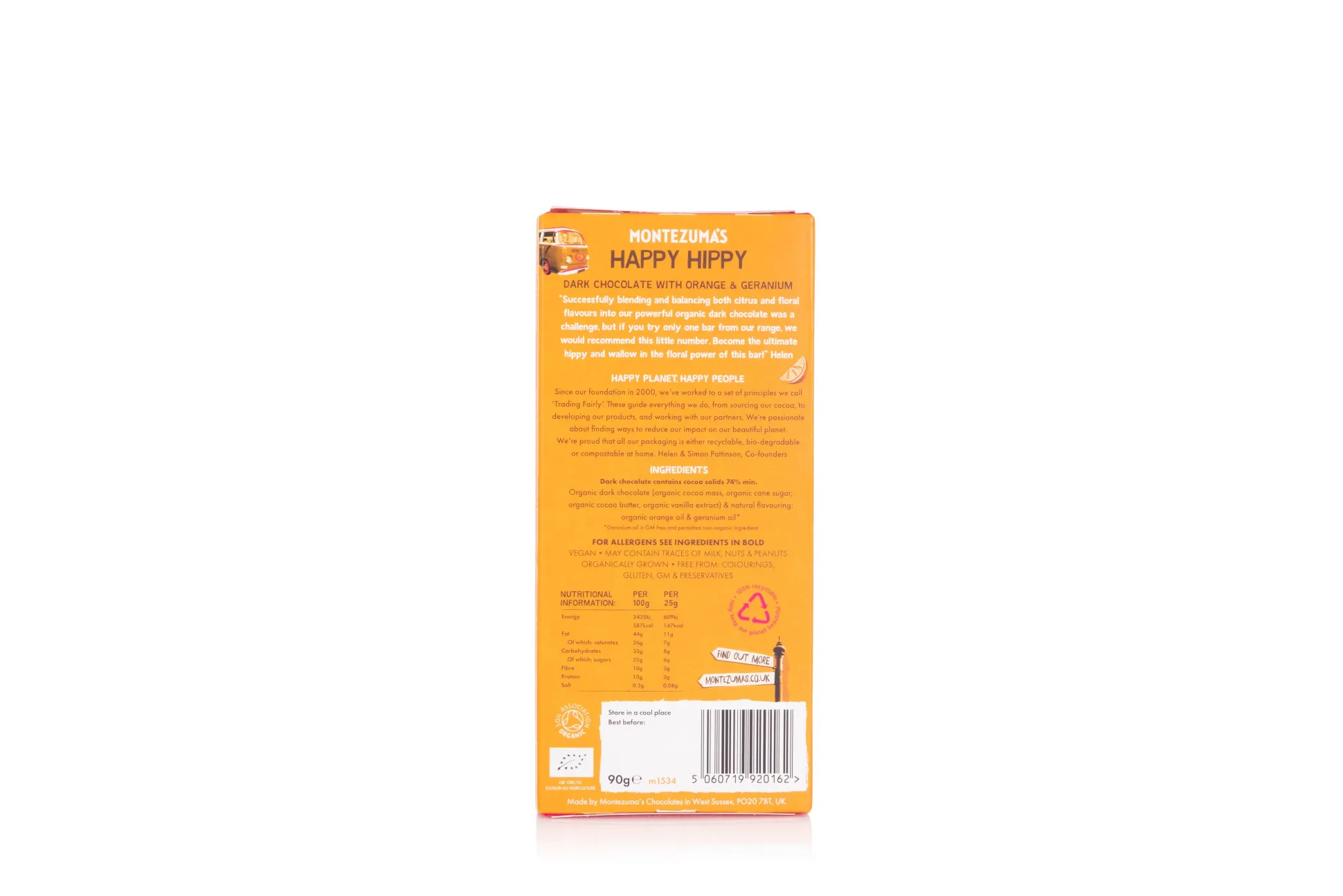 Montezuma's Dark with Orange and Geranium Bar 90g