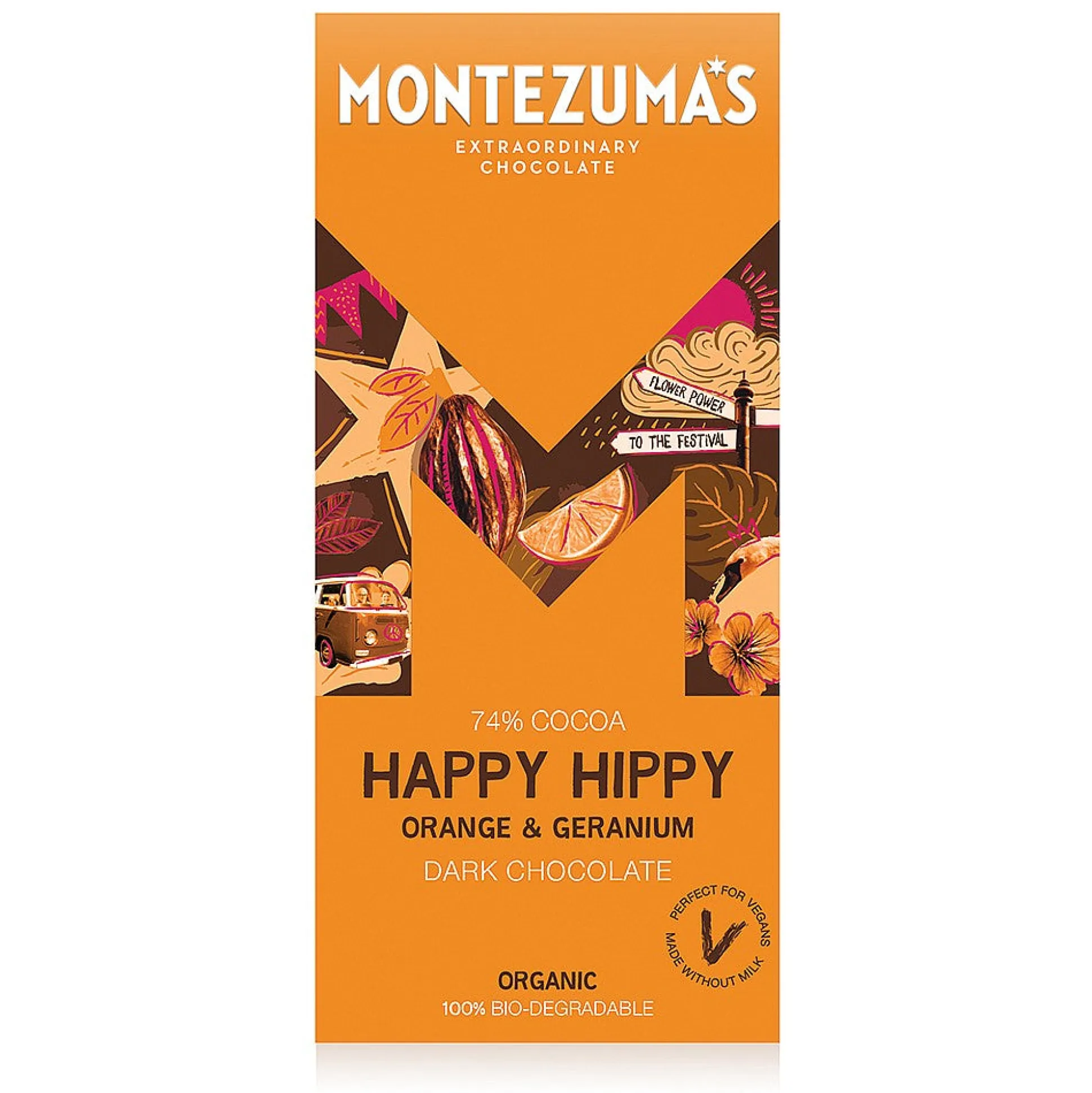 Montezuma's Dark with Orange and Geranium Bar 90g