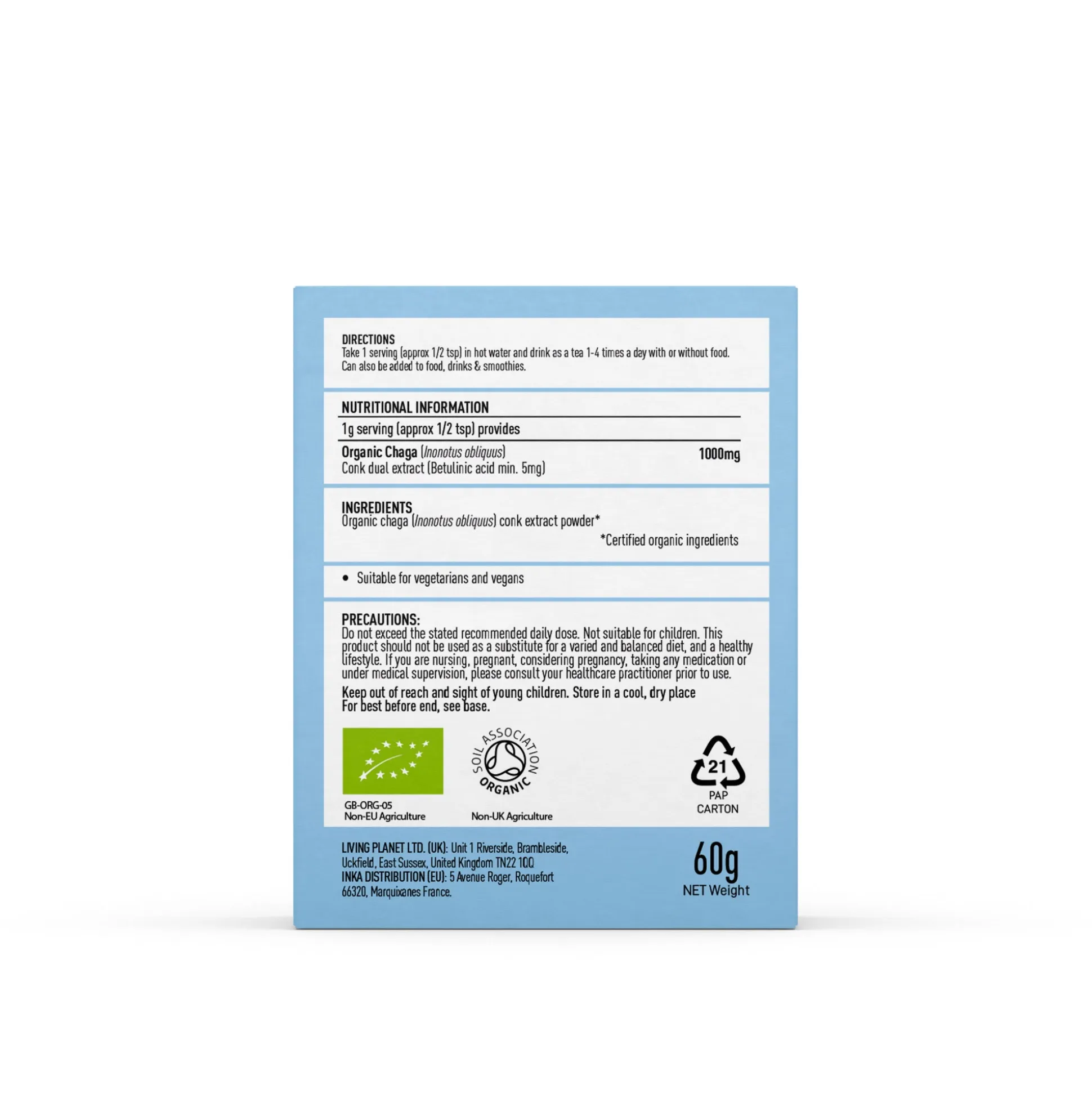 Mushrooms For Life Organic Chaga Pure Grade Extract Powder 60g