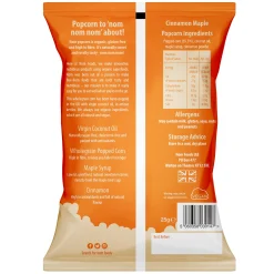 nom organic cinnamon maple popcorn 25g