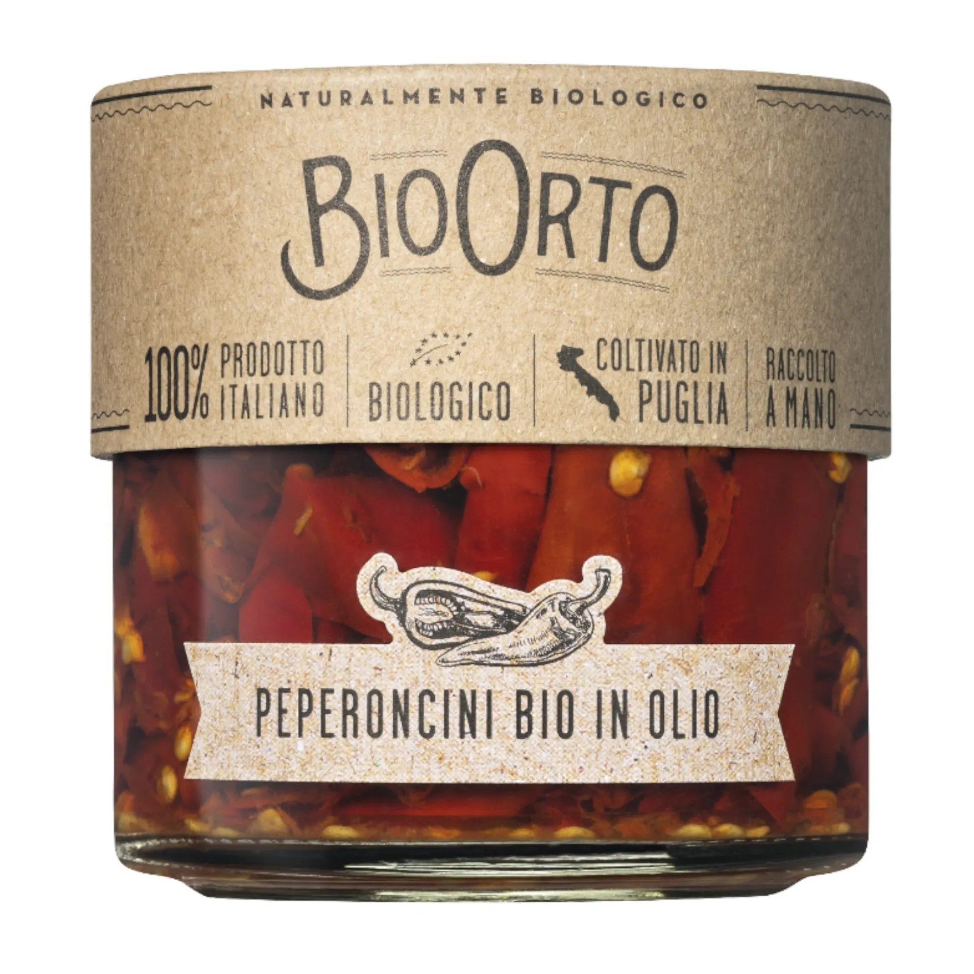 Organic Bio Orto Red Hot Chilli Peppers in Extra Virgin Olive Oil 175g