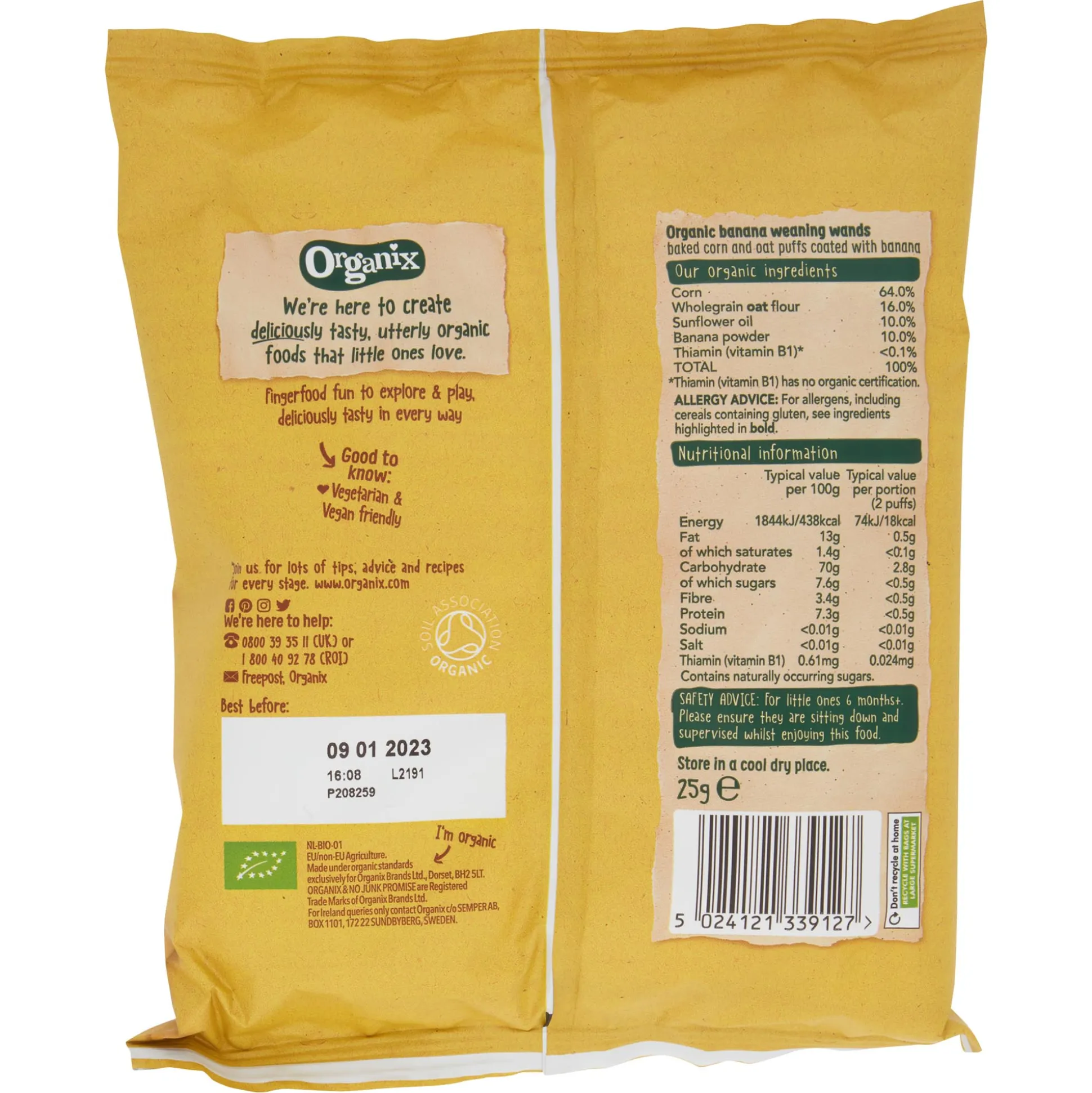 Organix Banana Weaning Wands 25g