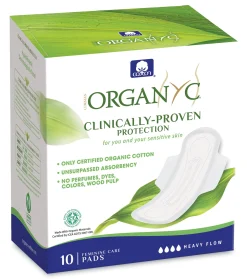 Organyc Sanitary Pads; Night; Heavy Flow 10