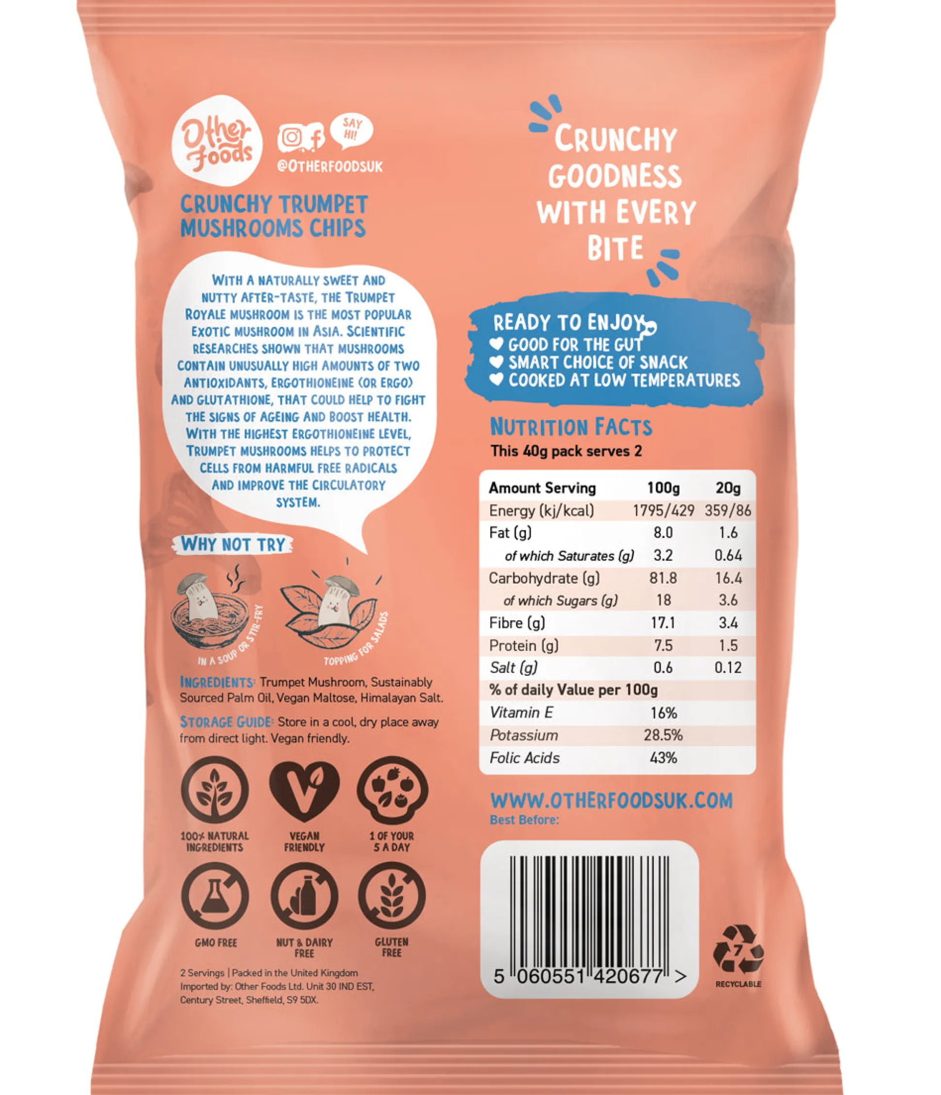 Other Foods Crunchy Trumpet Mushroom Chips 40g
