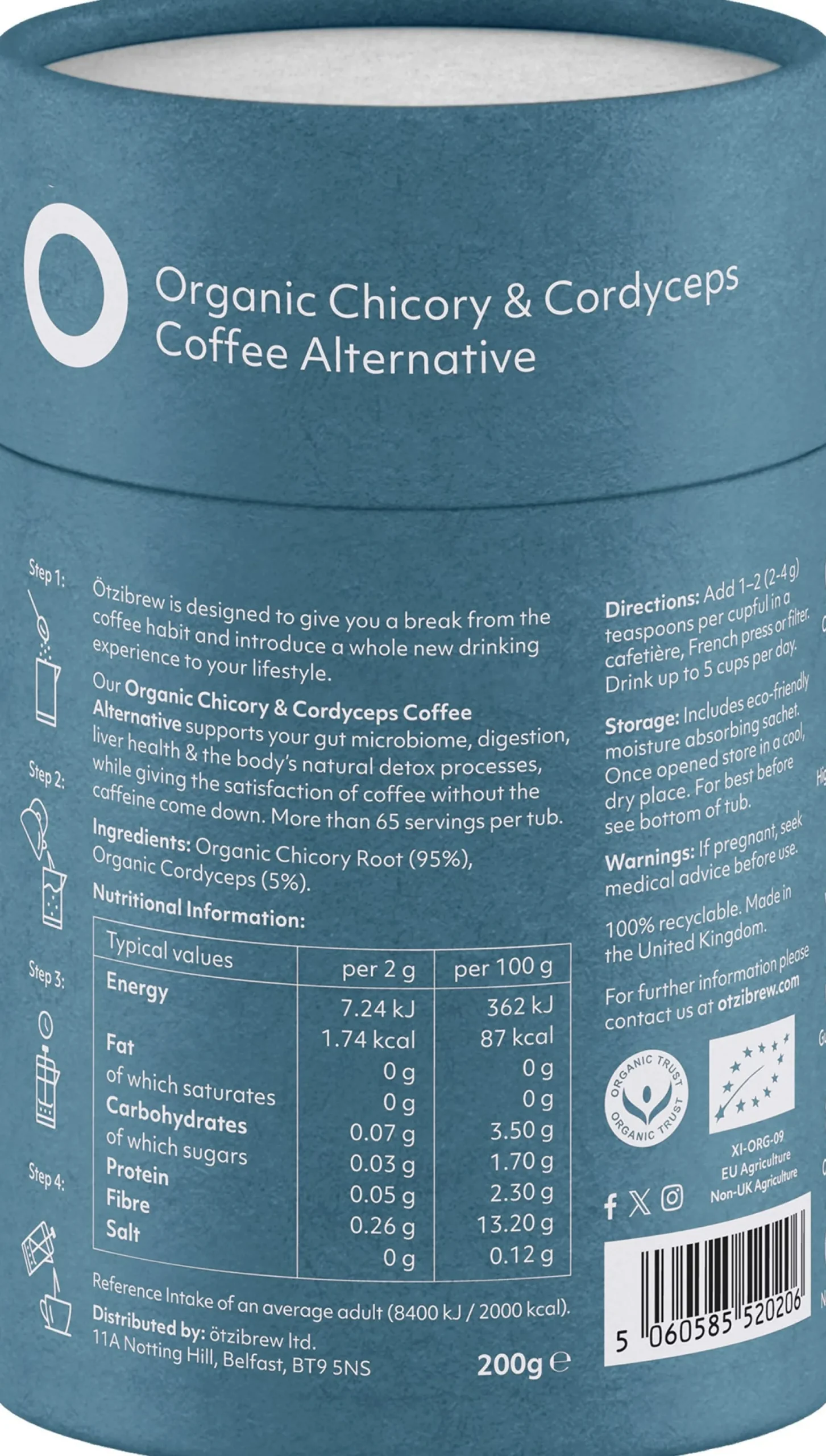 Otzibrew Organic Chicory & Cordyceps Dark Roast 200g
