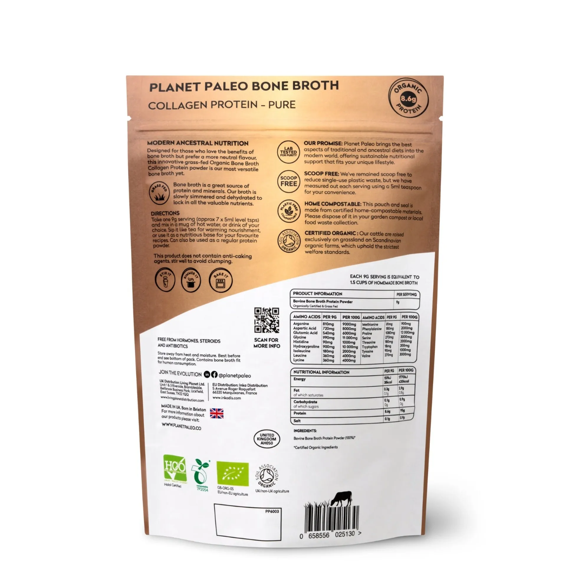 Planet Paleo Organic Bone Broth Collagen Protein - Pure 225g