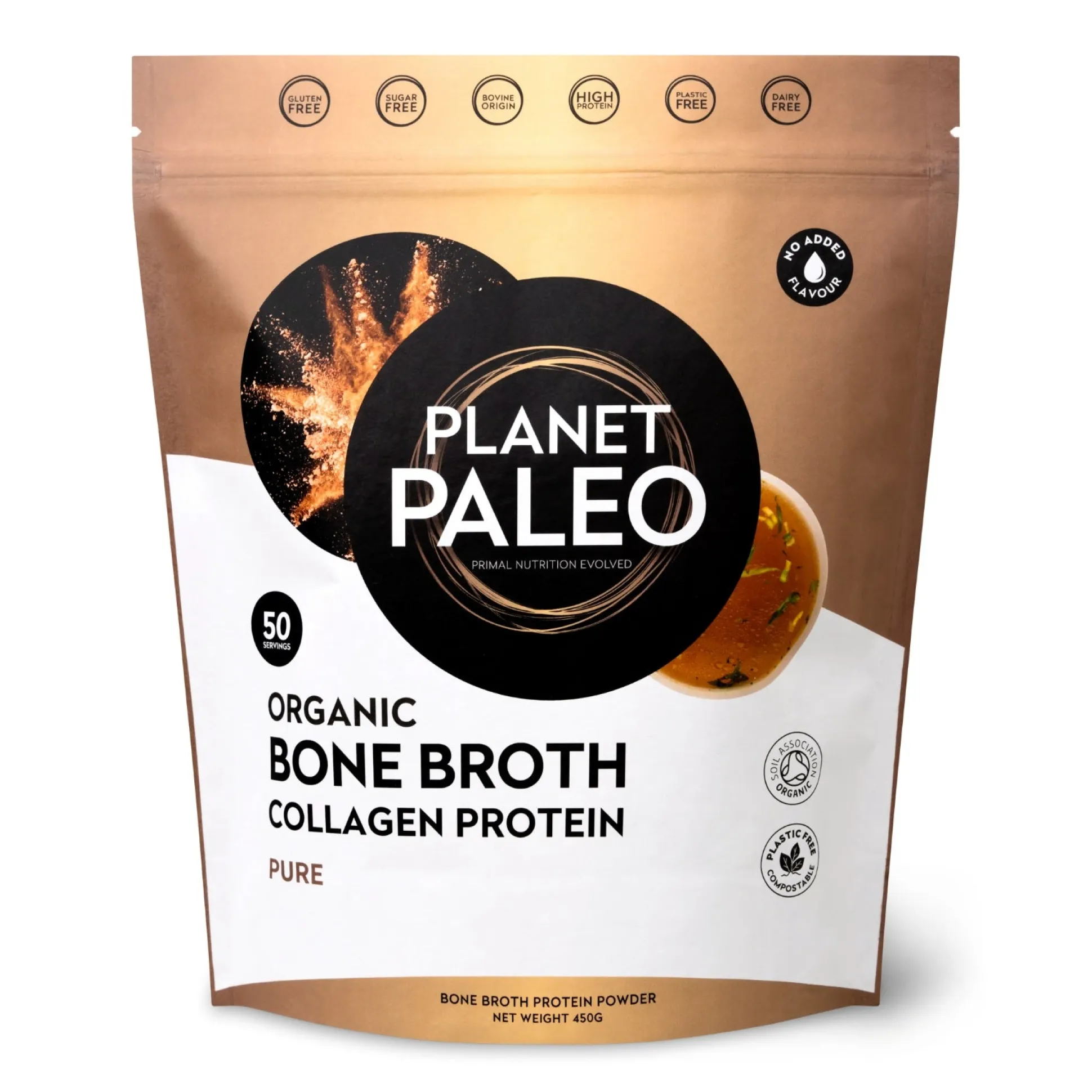 Planet Paleo Organic Bone Broth Collagen Protein - Pure 450g