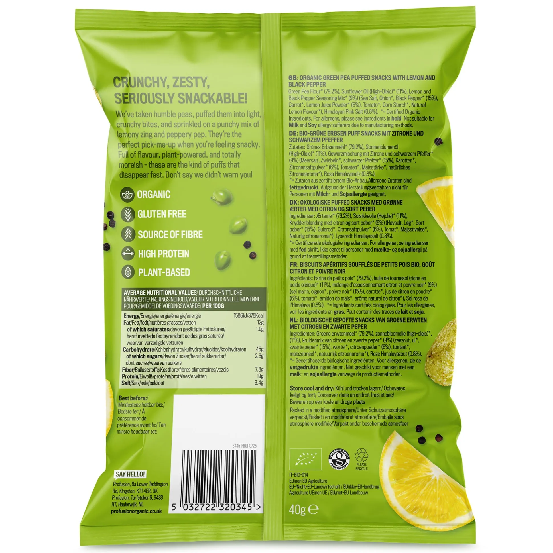 Profusion Organic Protein Puffs Lemon & Black Pepper 40g