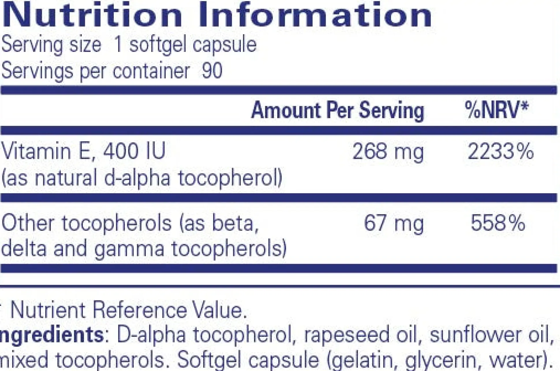 Pure Encapsulations Vitamin E (mixed tocopherols) 90 softgels