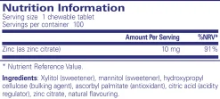 Pure Encapsulations Zinc Chewables 100 tabs