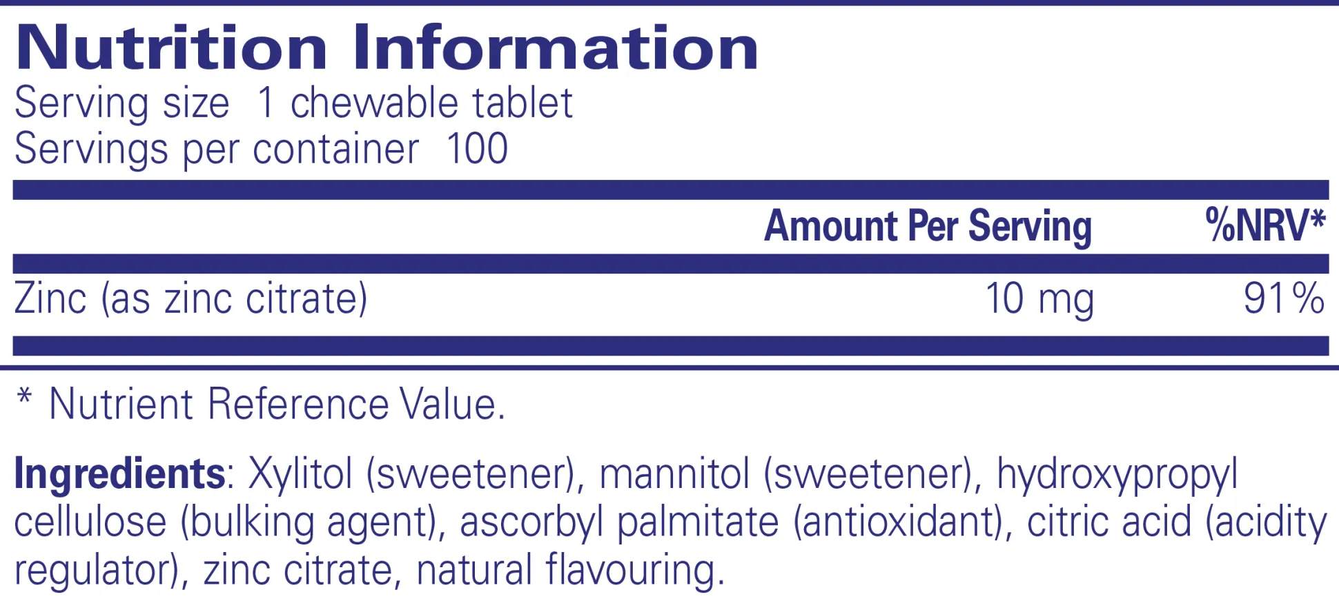Pure Encapsulations Zinc Chewables 100 tabs