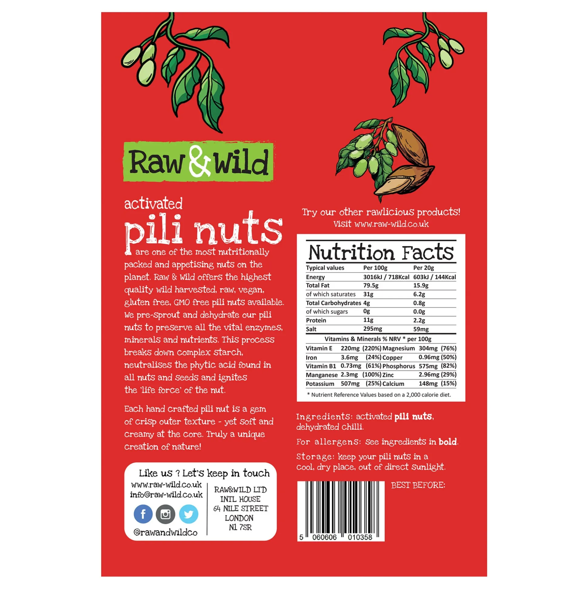 Raw & Wild Activated Pili Nuts - Chilli 70g