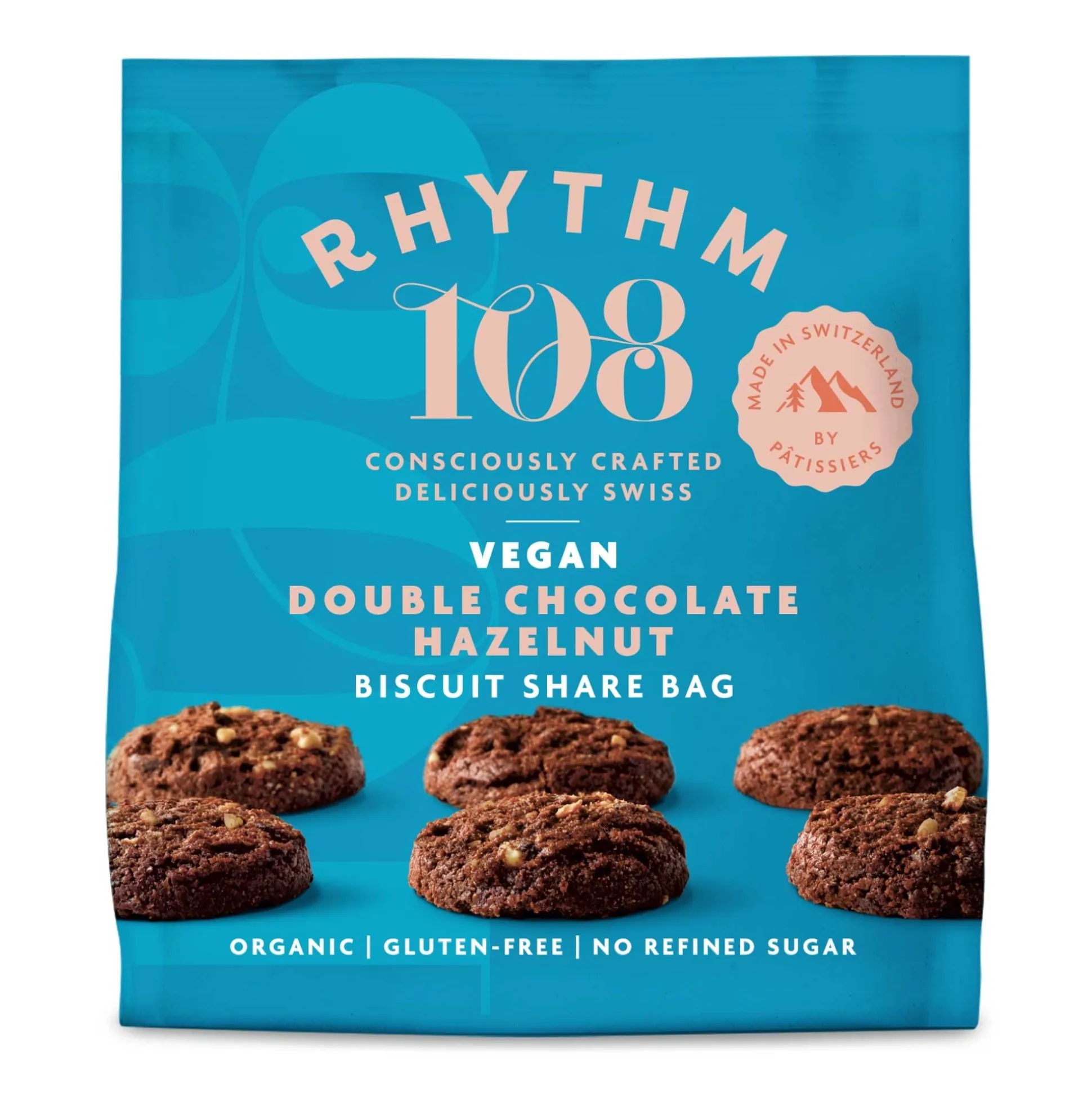 Rhythm 108 Double Chocolate Hazelnut Biscuit Share Bag 135g