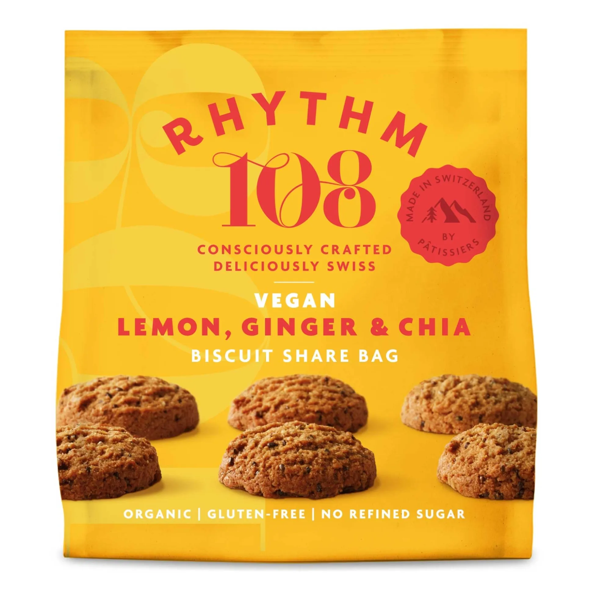 Rhythm 108 Lemon, Ginger & Chia Biscuit Share Bag 135g