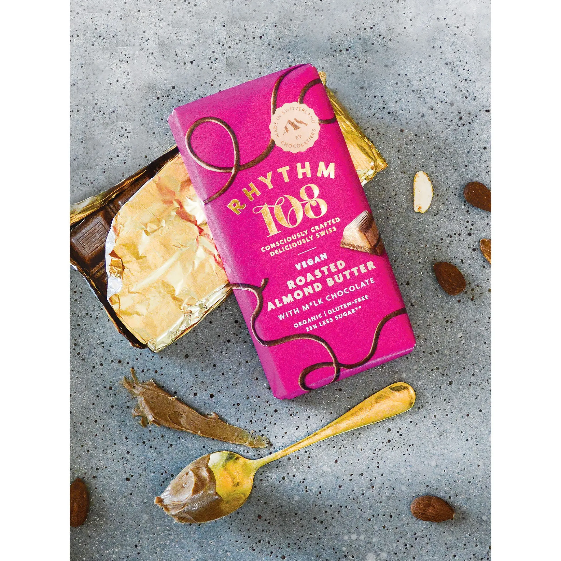Rhythm 108 Roasted Almond Butter Bar with M'lk Chocolate 100g