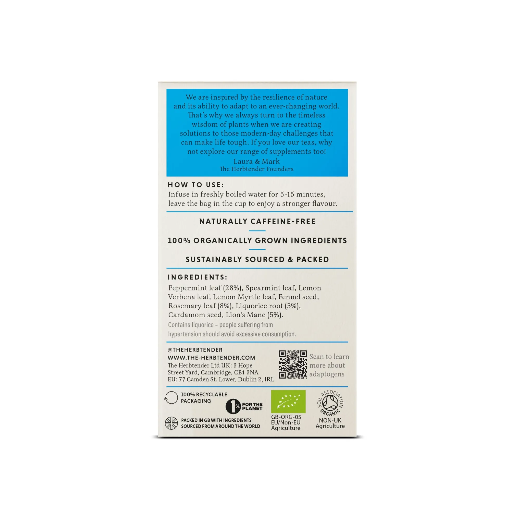 The Herbtender Pure Focus Organic Herbal Tea 18 bags