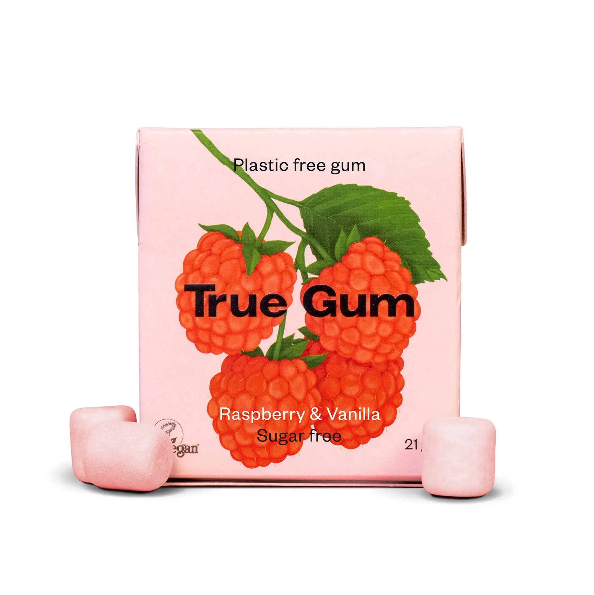 True Gum Plastic Free Chewing Gum with the Taste of Raspberry & Vanilla 21g