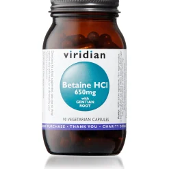 Viridian Betaine HCI 650mg with Gentain Veg Caps 90 caps