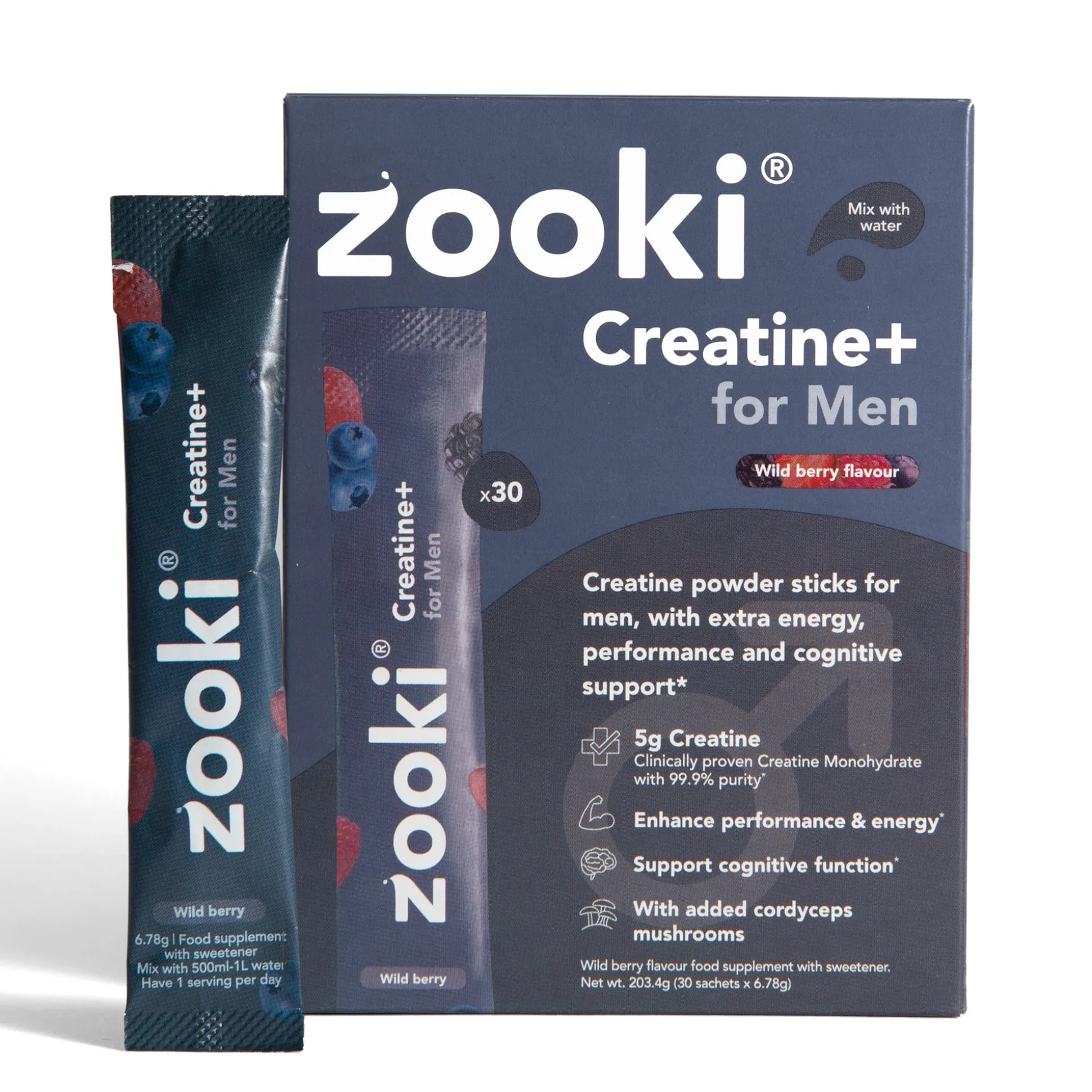 Zooki Creatine+ For Men, Powder Sachets, Wild Berry Flavour 30 x 6.78g