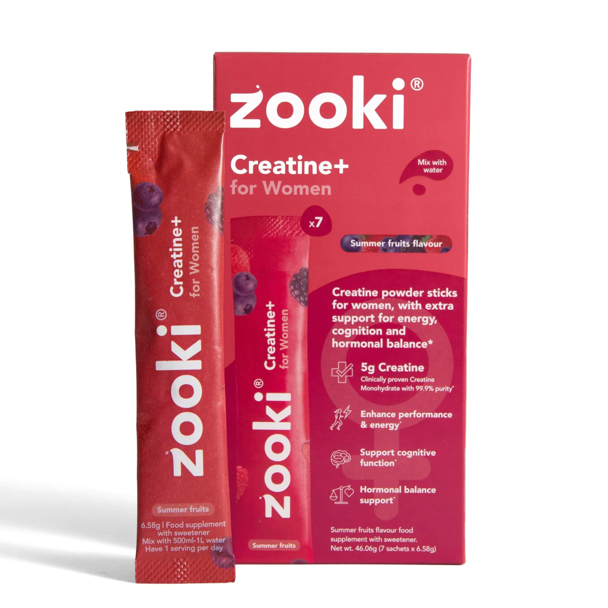 Zooki Creatine+ For Women, Powder Sachets, Summer Fruits Flavour 7 x 6.58g