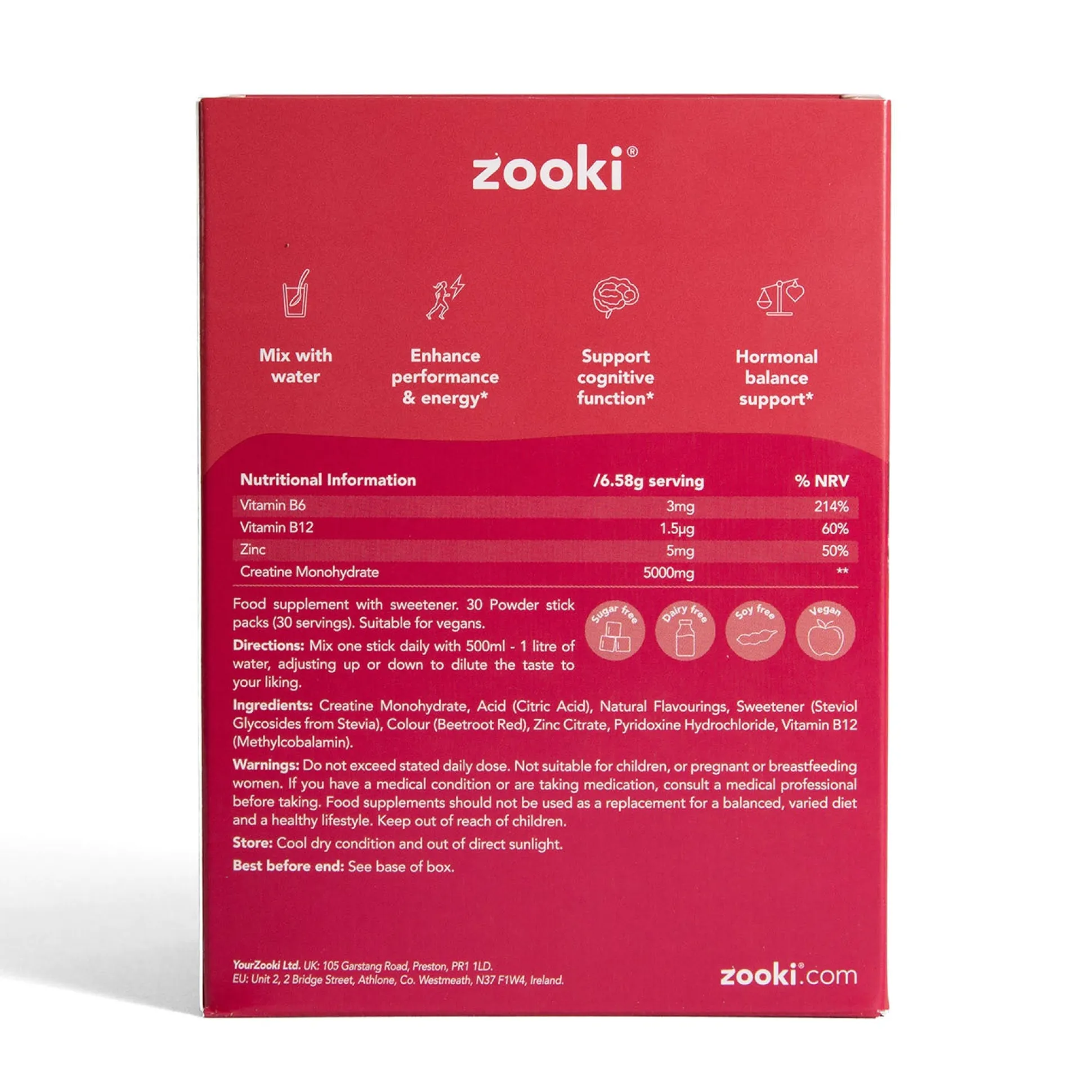 Zooki Creatine+ For Women, Powder Sachets, Summer Fruits Flavour 30 x 6.58g
