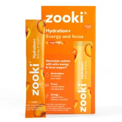 Zooki Hydrate+ Energy & Focus, Peach Flavour 7x4.68g
